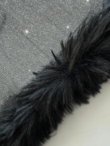 Viva Relle Váy dạ hội xẻ tà gợi cảm cỡ lớn có cổ áo choàng đính sequin - màu đen - Xem 7