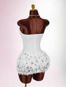 Amplova Bộ đồ liền thân Bandeau đính sequin gợi cảm thời trang dành cho nữ - trắng - Xem 8