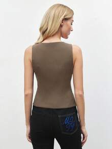 BizChic Áo vest cổ vuông màu xanh ô liu dáng suông, bộ sưu tập Xuân/Hè 2026, hiện đại, thanh lịch, phù hợp cho công sở, đi làm hàng ngày, phong cách retro thập niên 90, Giáng sinh và Năm mới dành cho nữ, thích hợp cho các dịp Lễ Tình nhân, tiệc tùng, đi biển, lễ tốt nghiệp, lễ hội, kỳ nghỉ, phong cách thường ngày, lãng mạn. Phù hợp cho khách dự đám cưới, chủ nhà, hẹn hò, tiệc tùng, hòa nhạc, bữa trưa muộn, sân bay, nhiều dịp khác nhau. - màu nâu - Xem 5