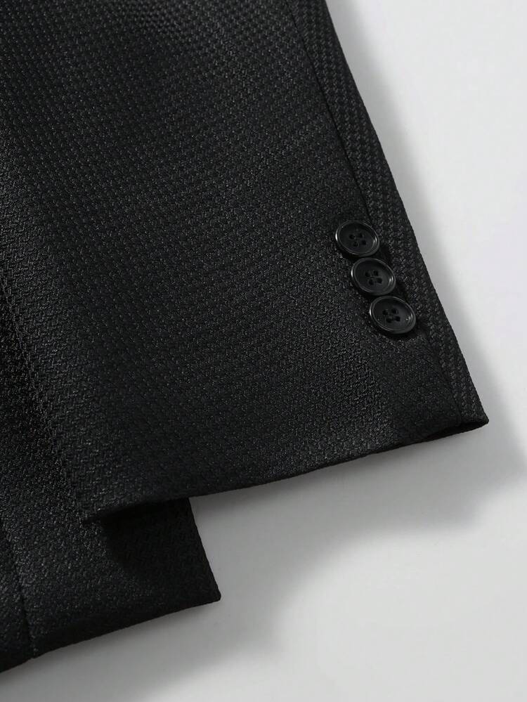 Manfinity Mode Conjunto de traje casual de negocios para hombres, hecho de tela texturizada, adecuado para el uso diario, también es un regalo ideal para novios y esposos. Traje negro de dos piezas, Old Money - Negro - Añade 4