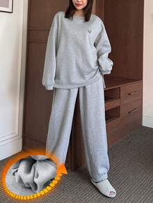 DAZY 极简主义爱心印花保暖针织卫衣家居服套装