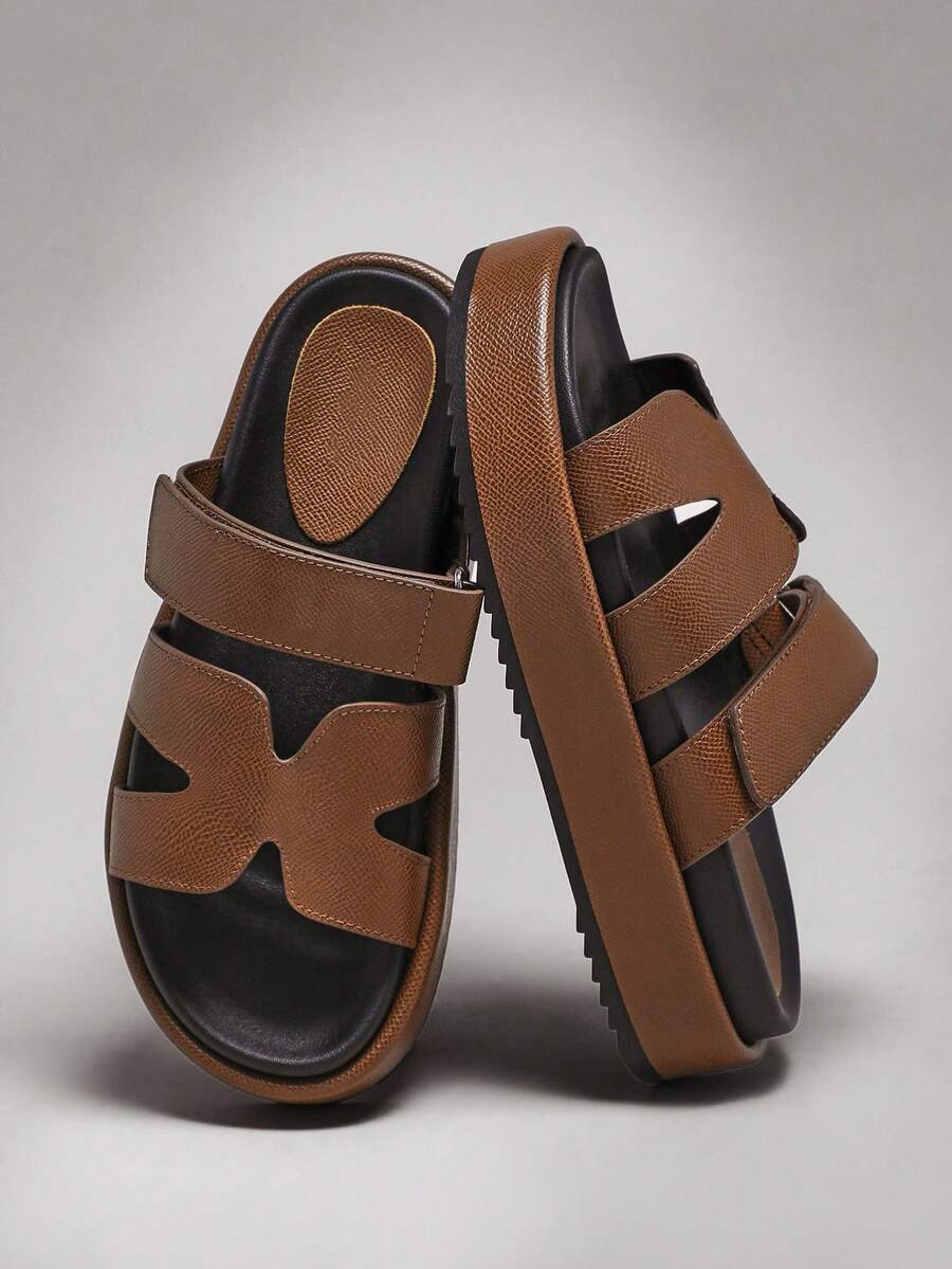 SHUZIA Giày sandal đế xuồng hở mũi in hình lòng bàn tay PU màu ô liu sẫm lấy cảm hứng từ sự sang trọng dành cho nữ – Thoải mái khi đi biển đến trung tâm mua sắm - Màu xanh Ô liu - Xem 1