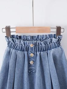 女童蓝色牛仔荷叶边腰部长裙 - 淺色水洗藍 - 查看 3