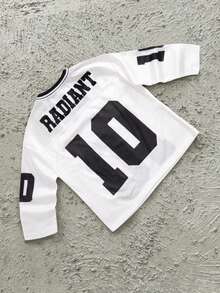 SHEIN Kids/Young Boy Casual Versatile Letter Print Pattern Ribbed Collar Mesh Loose Knit Long Sleeve T-Shirt, Suitable For School, Garden, Beach, Birthday, Spring, Summer, Autumn, Winter - Black and White - View 4