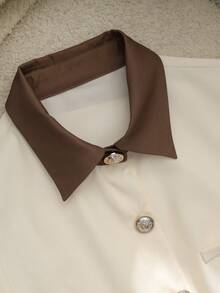 Franclia Rochie elegantă cu mânecă lungă, stil francez, minimalistă, în contrast de culoare, cu guler polo, talie strânsă, stil francez ...