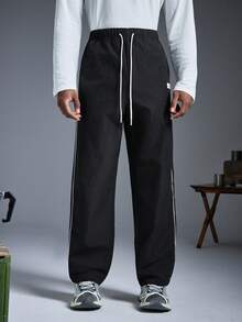 Driftmere Men Lightweight Striped Casual Straight Leg Pants, Fashionable High Street Versatile Sun Protection Sports Trousers, Summer, Fall Spring To Summer - Black - View 3