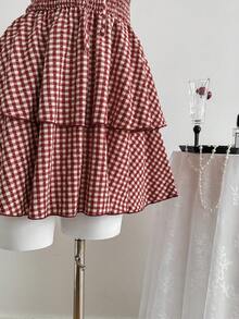 Elamini 红色提花格纹无袖镂空收腰荷叶边迷你连衣裙，女士春夏款，适合度假、复古、优雅、通勤、约会等场合，简约百搭。 - 紅色 - 查看 7