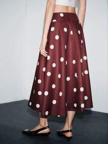 Lumivelle Valentine's Day Elegant Polka Dot A-Line Midi Skirt, Suitable For Commuting And Casual Wear, Spring/Summer Polka Dot Skirt Red Skirt Women Long Skirts Burgundy Skirt - Coffee Brown - View 2