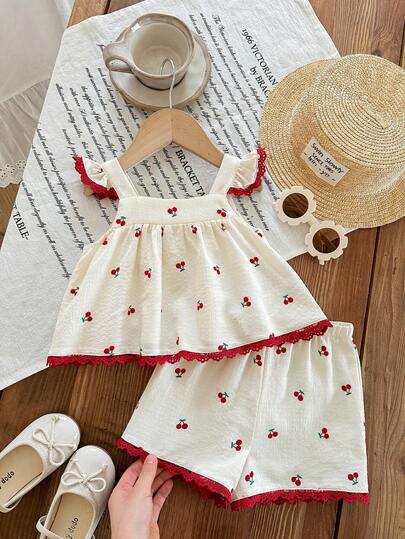 LMoss Kids 2 st set med små blommiga volanger och shorts för babyflicka