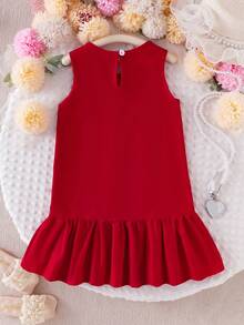 Glamorique Kids 红色无袖女童连衣裙，领口饰有3D蝴蝶结，蓬松多层裙摆设计，尽显公主风范，甜美可爱，适合日常穿着或节日场合。 - 紅色 - 查看 2