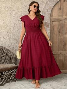 SHEIN LUNE Váy dài vải họa tiết cỡ lớn cho nữ, váy mùa hè, trang phục tốt nghiệp ngày 4 tháng 7 màu trắng - Màu Đỏ Sâu - Xem 6