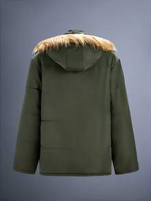 Driftmere 男士冬季加厚外套，保暖内衬，加厚加厚外套，带毛领和连帽拉链 - 綠色 - 查看 2