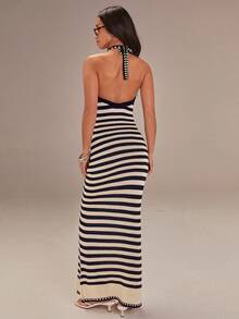 Athîral Women's Sleeveless Backless Striped Maxi Dress, Casual And Fitted Spaghetti Strap Dress, Suitable For The Beach Or Vacation, Navy Blue Striped Dress, Valentine's Day Outfit,Beach Dress,Elegant Dresses For Women, Tight Long Dress, Long Dress Summer, Stripe Dresses For Women, Bodycon Maxi Dress,Spring Break Outfits,Spring Dress Women,Summer Dresses