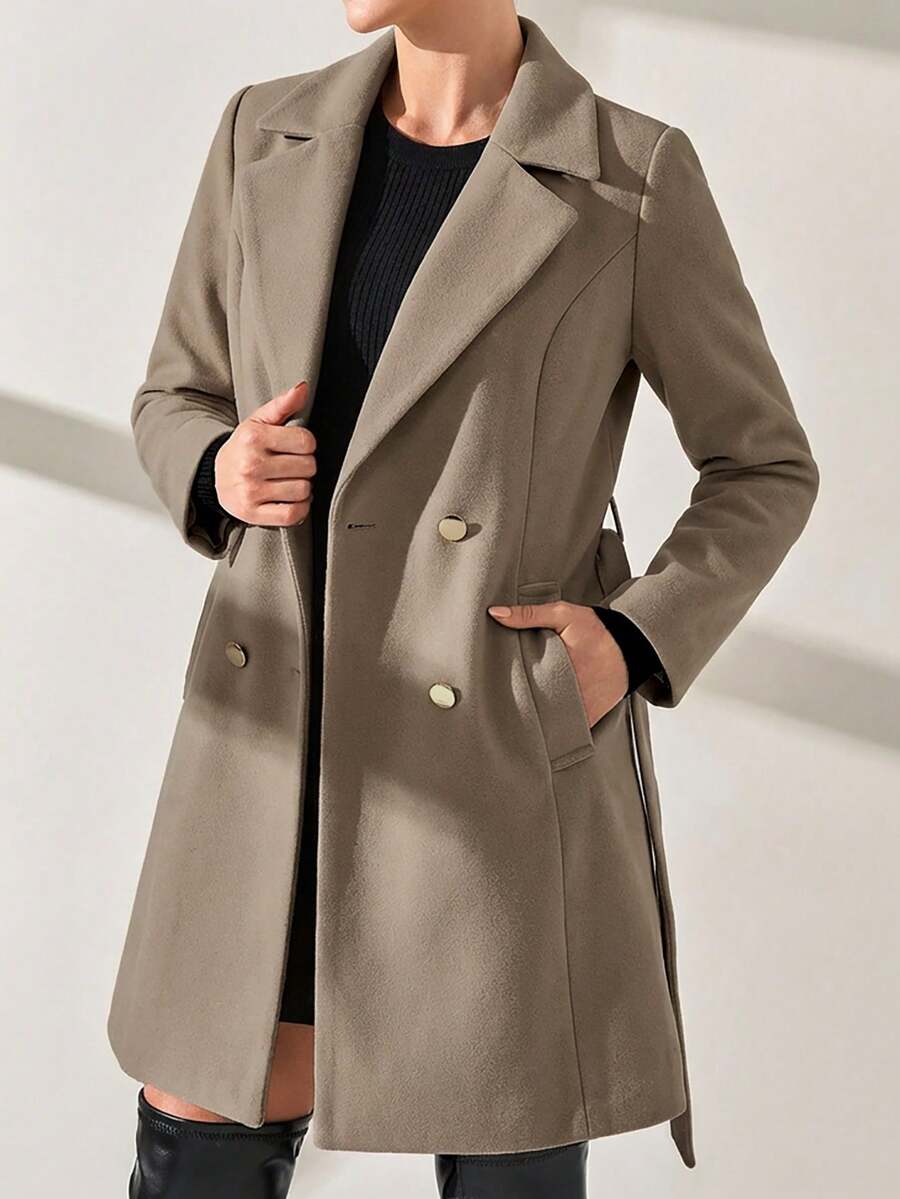 CLARA VERO Women Button And Belt Detailed Over Coat - Light Grey - View 1