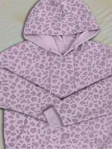 INAWLY Áo nỉ dài tay có mũ trùm đầu họa tiết da báo dành cho nữ, tốt nghiệp, giáo viên, trở lại trường, thu - Màu tím - Xem 4