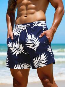 Manfinity VDAYZ Men's Drawstring Waist Plant Print Casual Beach Shorts - White - View 4