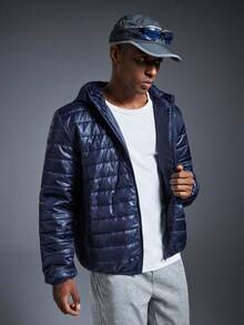 Driftmere 1 Áo khoác nam có mũ trùm đầu nhẹ, đệm, màu trơn, đi làm hàng ngày, thể thao ngoài trời, cổ điển đa năng, thu/đông - Xanh đậm - Xem 3