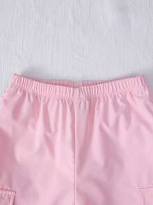 Conjunto de camiseta de manga corta con decoración de lazo y pantalones de pierna ancha para niña preadolescente - Rosa - Ver 7