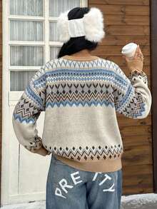 Muchica كنزة صوفية نسائية بطراز جيومتري عتيق عادي، مناسبة للخريف/الشتاء، عتيق، أكاديمي، متعدد الاستخدامات، جذاب، جميل، Y2K، فتاة جوز الهند، بوهيمي، هيبي، مهرجان الموسيقى - متعدد الألوان - مشاهدة 3