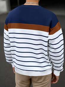 Manfinity Dauomo Men's Outdoor Pullover, Autumn/Winter Casual Sweatshirt, Mature Man's Charm, Striped & Printed Pattern Design, Must-Have, Eye-Catching, Men's Sweatshirt - Multicolor - View 2