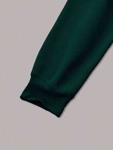 Manfinity Homme Áo nỉ trùm đầu thời trang đường phố dành cho nam, in chữ và có dây rút, lót nhiệt ấm áp cho việc đi lại hàng ngày, Thu/Đông - Màu xanh lá cây đậm - Xem 4