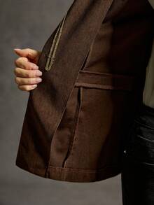 SoleilVie Áo blazer nhung kẻ màu nâu dành cho nữ, trang phục miền Tây mùa thu/đông, phong cách cao bồi dành cho nữ. - màu nâu - Xem 7