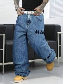 Manfinity EMRG Quần Jeans Denim Ống Rộng Túi Thêu Chữ Cho Nam - Rửa nhẹ - Xem 4