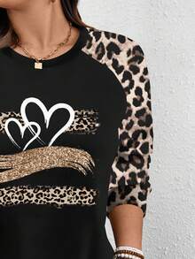 EMERY ROSE Vintage Classic Leopard Print & Heart Graphic Casual Minimalist Plus Size Sweatshirt, Fall/Winter - Multicolor - View 6