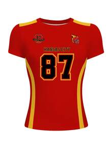 Rovax Women's Fitted Round Neck T-Shirt With American Football Team Number Print, Kansas City Fans - Multicolor - View 3