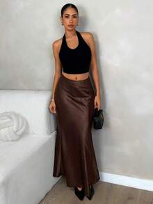 Glamine Women's Brown Leopard Jacquard Skirt, Suitable For Daily Outings, Parties, And Work, Gold Elegant Beach Skirt - Brown - View 4
