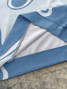 AXEPEAK 加大码男士休闲印花宽松连帽衫，适合秋冬季穿着 - 淺藍色 - 查看 6