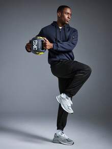 男士休闲连帽半拉链卫衣和工装裤套装，时尚户外套装，适合春夏季节穿着 - 藏蓝色 - 查看 8