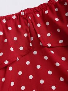 Sweetra 复古波点荷叶边单肩修身连衣裙，优雅红色鸡尾酒裙，适合情人节、圣诞节等场合，百搭款式 - 紅色 - 查看 5