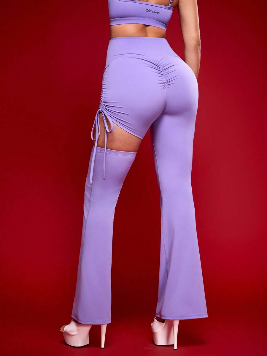 Menodora SHEIN Sport Menodora SHEIN Sport Women's Solid Color Elastic High Waist Drawstring Detail Flare Sports Pants - Purple - View 1