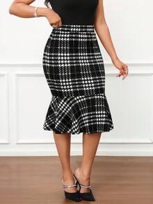 SHEIN Lady Váy suông đuôi cá ôm sát họa tiết răng sói dành cho nữ - màu đen - Xem 4