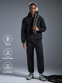 Driftmere 2 件冬季休闲加绒加厚防风保暖男士服装秋季衣服 - 黑色 - 查看 1