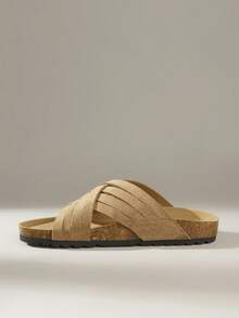 Solecia Women's Casual Versatile Commuting Criss-Cross Strap Flat Slippers - Khaki - View 3