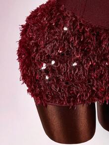 Amplova Women's Sexy Elegant Party Cocktail Dress With Sequin Patchwork And Fluffy Hem, Fitted Strapless Mini Dress - Red Violet - View 6