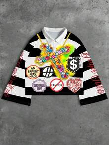 PAVTROS Áo thun thể thao nam tay dài Manfinity Roghcode, Áo thun nam thời trang đường phố dài tay, Họa tiết chữ thập in kỹ thuật số, Thời trang đường phố nam, Quần rộng thùng thình, Thương hiệu, Tôi yêu bạn trai, Đồ họa, Áo thun polo cổ bẻ tay loe in hình kim cương có khóa kéo cỡ lớn - trắng - Xem 1