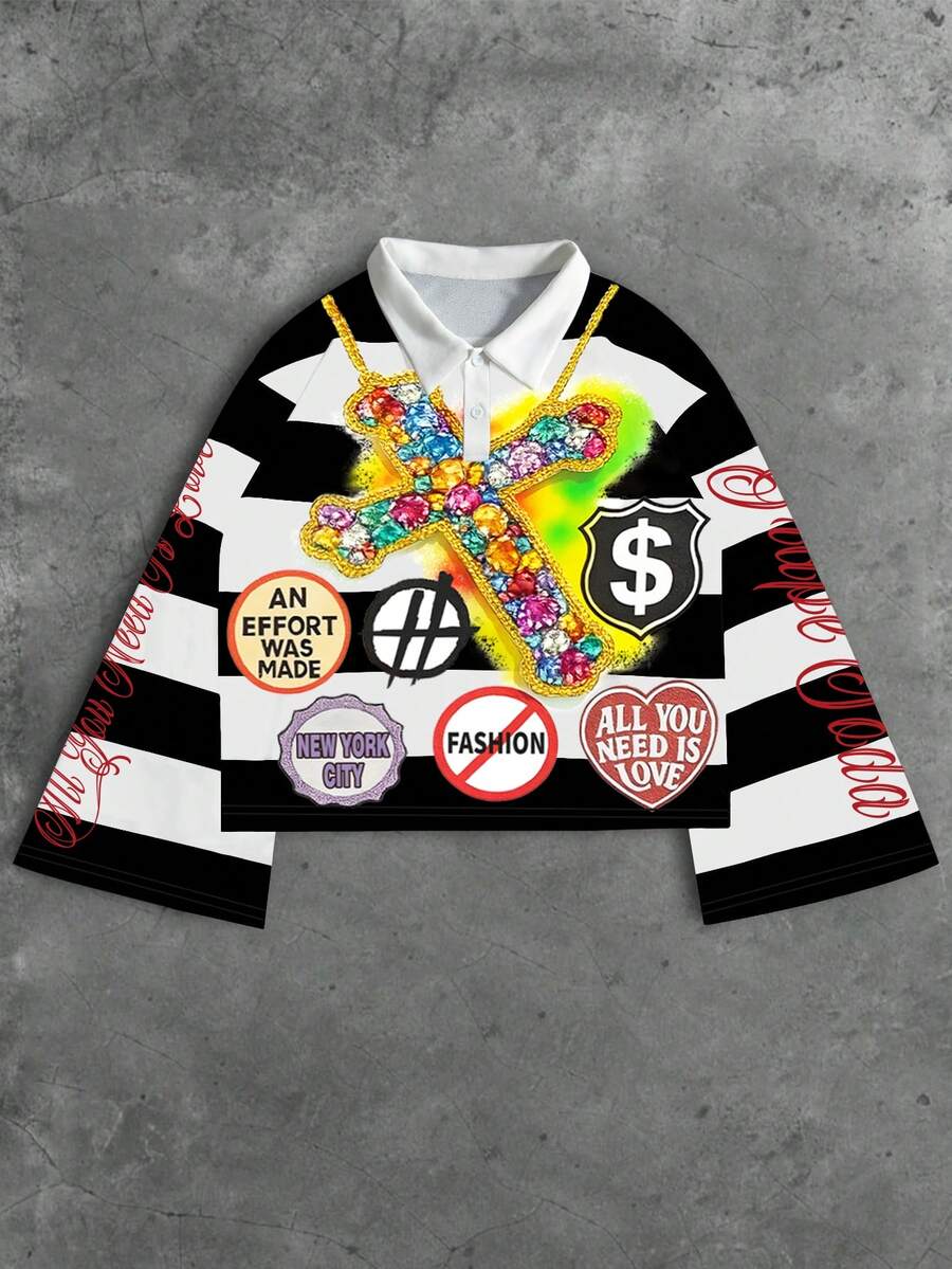 PAVTROS Áo thun thể thao nam tay dài Manfinity Roghcode, Áo thun nam thời trang đường phố dài tay, Họa tiết chữ thập in kỹ thuật số, Thời trang đường phố nam, Quần rộng thùng thình, Thương hiệu, Tôi yêu bạn trai, Đồ họa, Áo thun polo cổ bẻ tay loe in hình kim cương có khóa kéo cỡ lớn - trắng - Xem 1