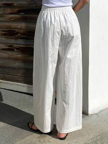 DAZY Women's Loose Fit Ankle Length Pants, Elastic Waist, Casual & Formal, Spring/Autumn - White - View 2