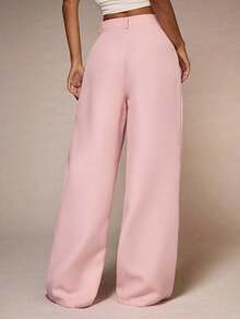 SHEIN Glamour 少女风粉色纹理面料长裤，适合日常穿着、工作和家庭聚会，秋冬季款。 - 粉色 - 查看 2