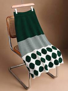 Franclia 优雅几何波点条纹长款A字针织半身裙，休闲百搭，适合通勤，秋冬季穿着 - 彩色 - 查看 2