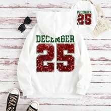 Sudadera con capucha y cremallera para mujer, cálida y suave, hecha en México, con estampado navideño. - Blanco - Ver 1