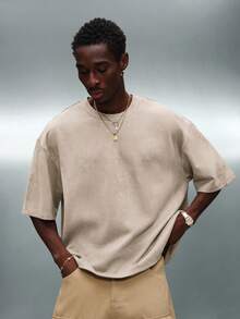 PLAYBOY X SUMWON 宽松短款麂皮绒兔子标志短袖休闲夏季圆领T恤 - 米色 - 查看 3