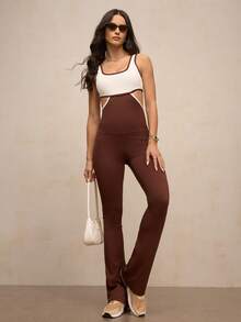 Activina Bộ đồ liền thân xoắn phía trước màu tương phản thể thao thường ngày dành cho nữ - màu nâu - Xem 5