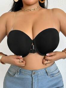 DesireSculpt 1件加大码前扣式钢圈文胸（女士） - 黑色 - 查看 9