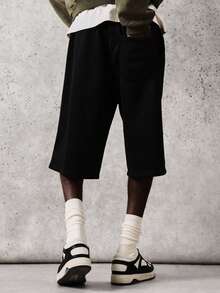 SUMWON Relaxed Fit Knee Length Drawstring Shorts With Side Pockets For Casual Summer Wear Plain - Black - View 2