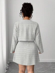 Elenzga Plus Size Women's Minimalist Short Cardigan And Minimalist Knit Dress Two Pieces Set, Elegant Luxurious Vacation Business Casual - Grey - View 2
