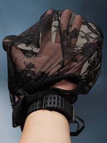 Bowknot Strap Sexy Alluring Hollow-Out Floral Lace Sheer Lingerie For Women - Black - View 6